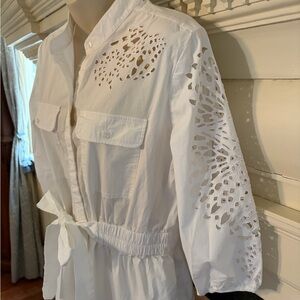 White House Black Market White Eyelet Dress with Tie Belt Sz Large